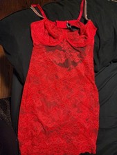 VICTORIA'S SECRET Red Fishnet Floral Mesh Lace Slip Dress sz L