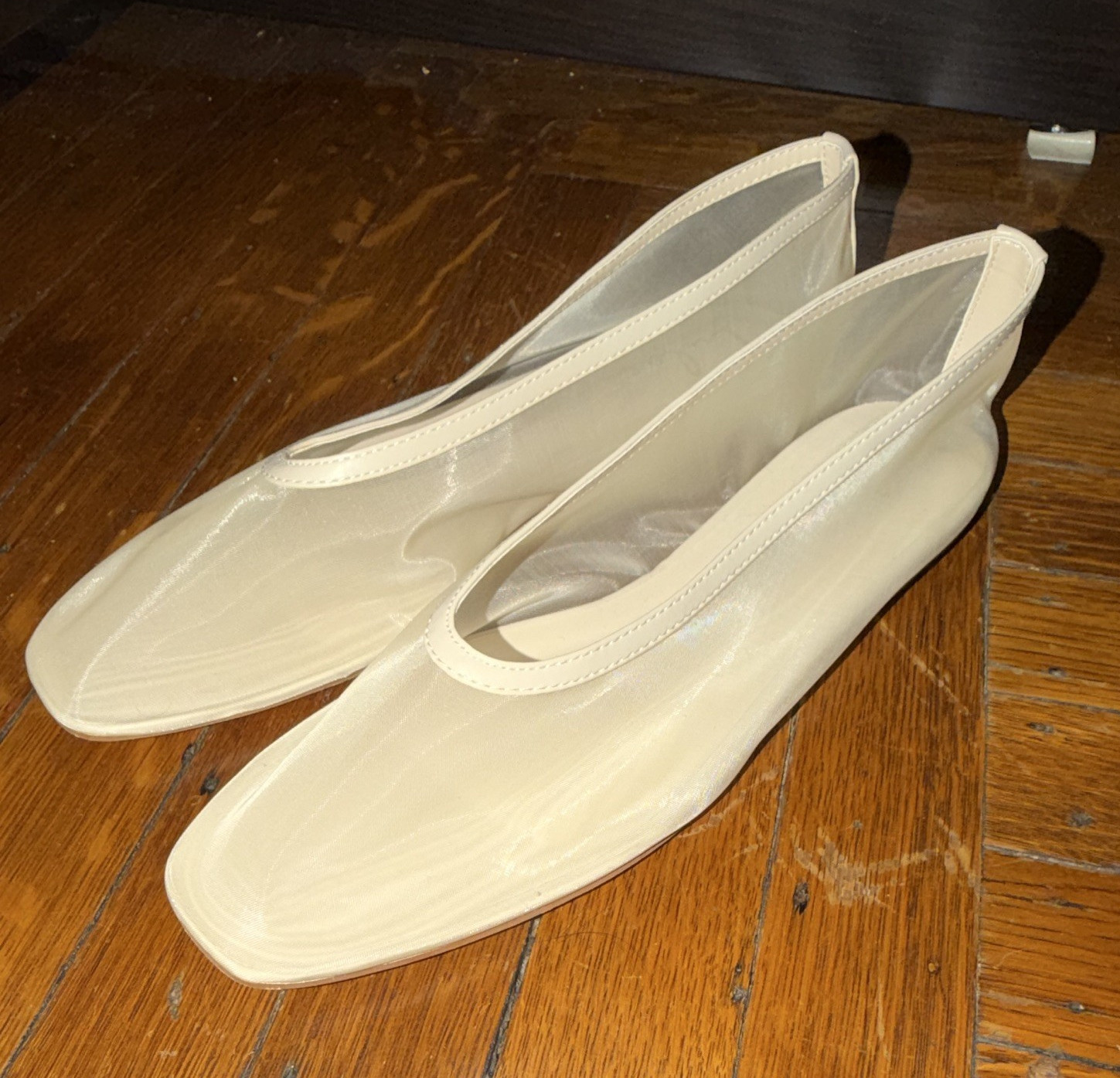 New Lulus Ivory Mesh Square Toe Ballet Flats Slip-On Solid Sheer Womens 10