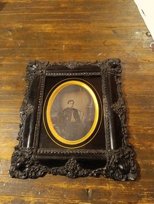 tolle Daguerreotypie Ambrotypie Foto auf Glas im geschwärzten Rahmen