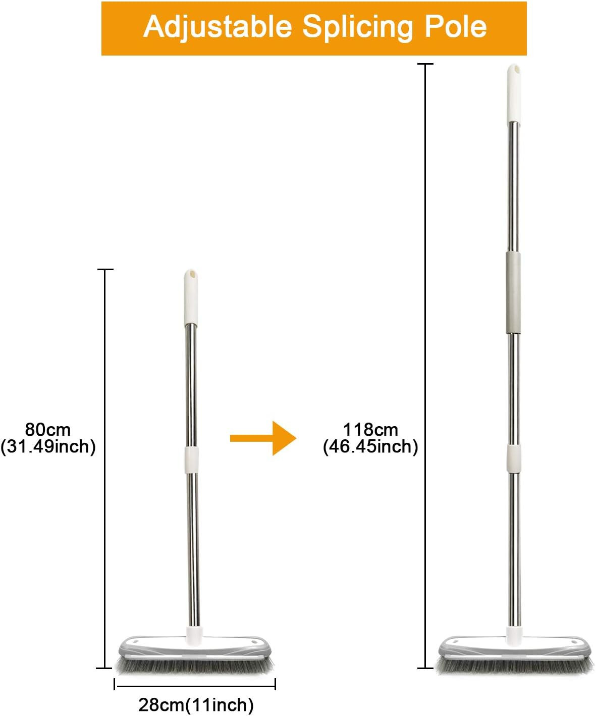 Push Broom,Tub Tile Broom Brush,Stiff Bristles Broom for Shower Cleaning, Patio,