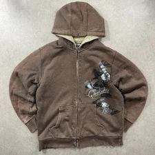 Vintage Y2K Quicksilver Zip Hoodie Surf Skate Brown Logo Spell Out Men Large