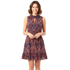 Banana Republic Paisley Sleeveless Dress Womens Small Blue Red Ruffle