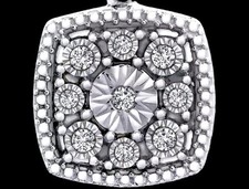 DIAMOND Cluster 18" Sterling Pendant Necklace Signed ITALY NEW Boxed msrp 170