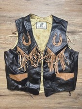 Vintage Mexico Leather Motorcycle Vest Fringe Horseshoe Western Biker M Used