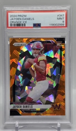 2024 Panini Prizm -  Jayden Daniels #347 Orange Cracked Ice Prizm (RC) PSA 9 MNT