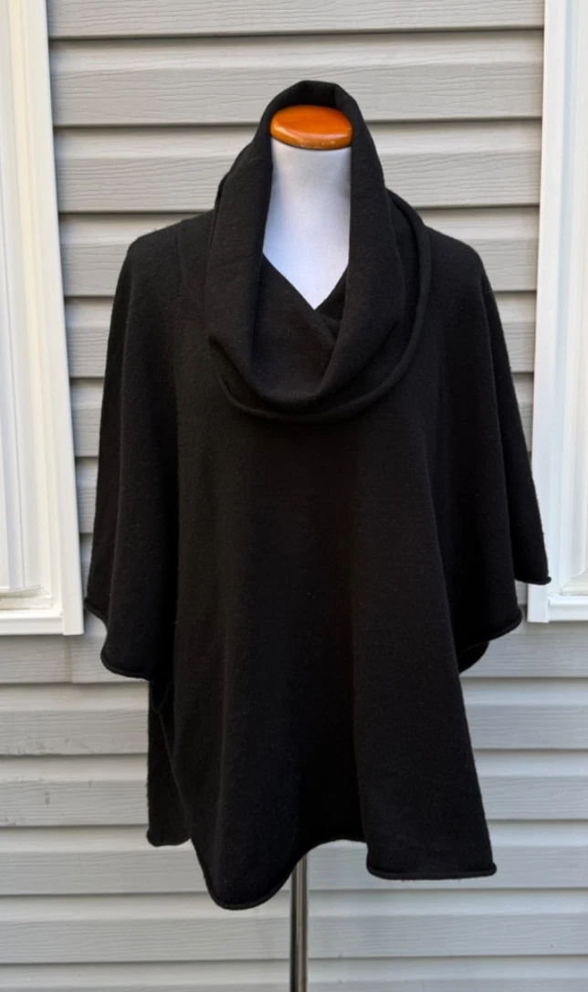 JOIE BLACK Fold Over Collar KNIT WOOL/CASHMERE Blend PONCHO size M
