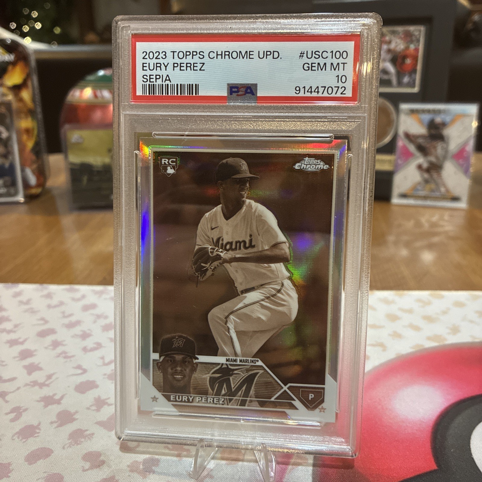 2023 TOPPS CHROME UPDATE SEPIA REFRACTOR #USC100 EURY PEREZ ROOKIE RC PSA 10