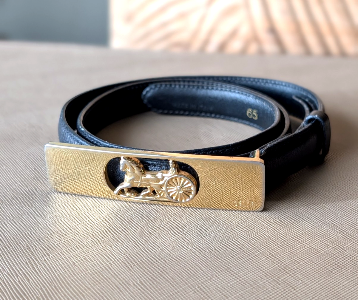 CELINE Black Leather Triomphe Buckle Belt Celine Triomphe Skinny Belt - Black Belts, Accessories  main image 2