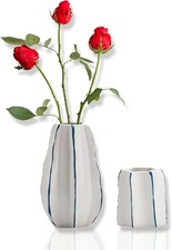 CLYANCE Ceramic Vase, Set of 2 White Hand Painted Line Boho Vases
