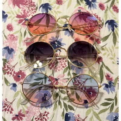 Set of 3 Round Gold Frame Women's Sunglasses Gradient Pink Purple Blue Lenses