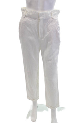 Massimo Dutti Womens Pocketed Straight Legged Cuffed Ankle Pants White Size 6