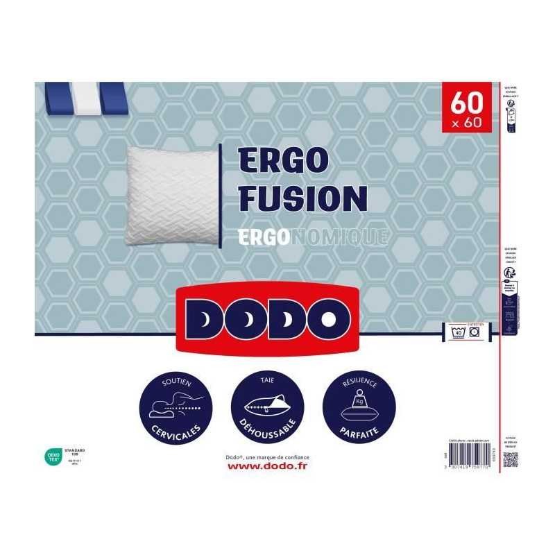 Oreiller 60x60 DODO ERGO FUSION grand confort oreiller carré ergonomique anti stress