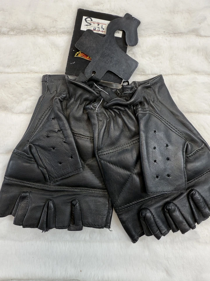 Unik Motorcycle Leather Gloves Mens Small Half Finger Riding Biker Zip Vent - Image 4 of 4