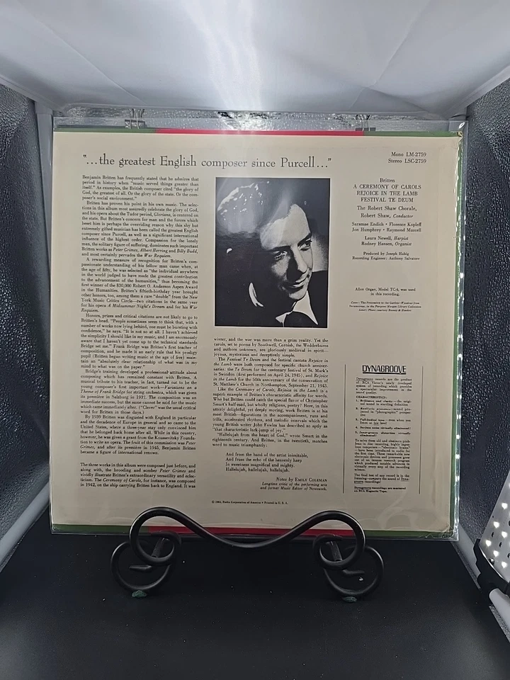 Пластинка долгоиграющая A Ceremony Of Carols Rejoice In The Lamb The Robert Shaw Corale 1964 EX/EX - Изображение 2 из 4