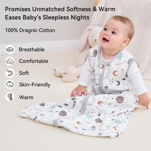 Unnivoll Baby Sleep Sack 0-6 Months 3 Small, 0.5 Tog White Gray Blue Space - 第 2/7 張圖片