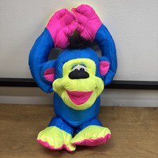 Fisher Price 1994 Puffalump Blue Chattering Chimp Monkey Stuffed Animal Plush