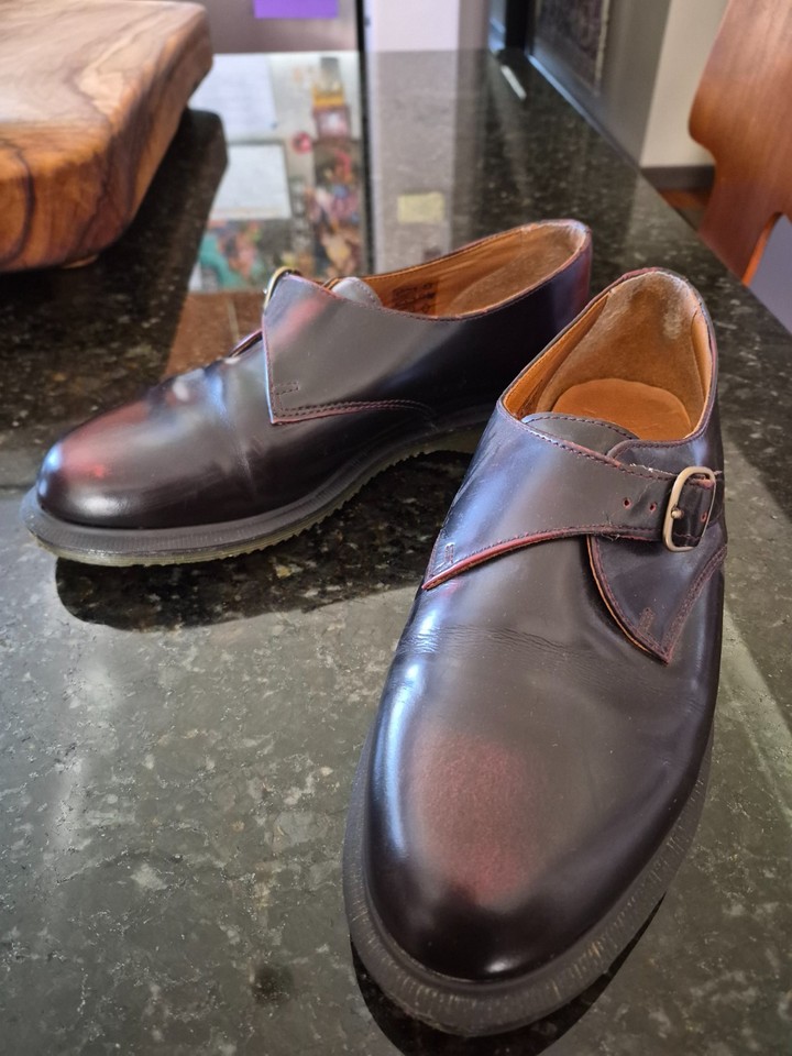 Dr Martens burgundy leather brogues with side buckle women's shoes size 9 40