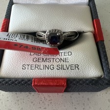 Blue Sapphire Lab Created Sterling Silver Cushion Halo Cocktail Ring Size 7