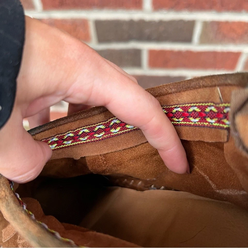 Tan Genuine Suede Fringe Moccasin Shoes - Image 3 of 4
