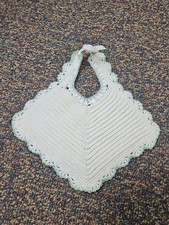 Vtg Handmade Crochet Bib Baby Gift Mint Ribbon Ivory White Infant Christining
