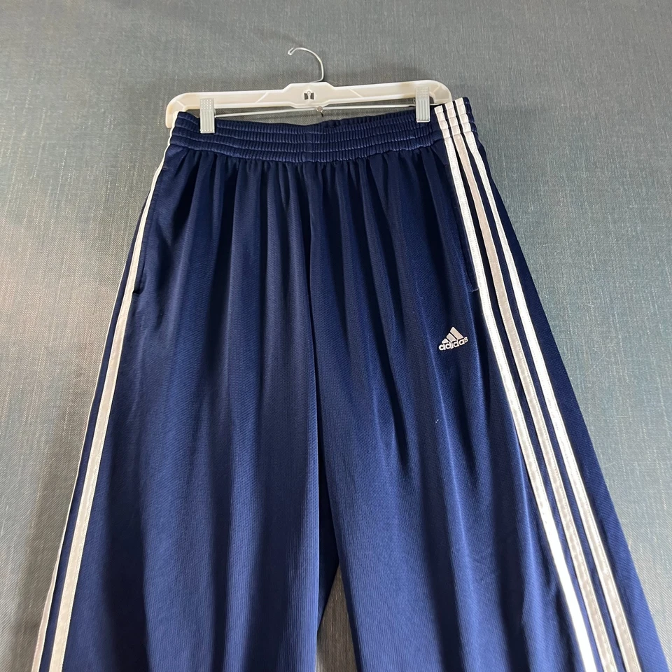 Adidas Men's Track Pants Size L Blue White 3-Stripe Mesh Athletic Warmup Relaxed - Image 2 of 4