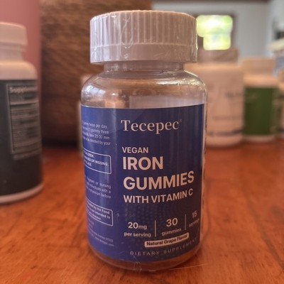Tecepec Vegan Iron Gummies With Vitamin C Grape Flavor 30 Gummies