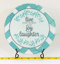 Blue & White Live Every Moment With Joy Glass Trivet/ Cutting Board Round 8”
