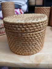 RATTAN 3.75" TALL X 4.5" Wide X 4.5"Long Lidded Basket Hand Woven Basket