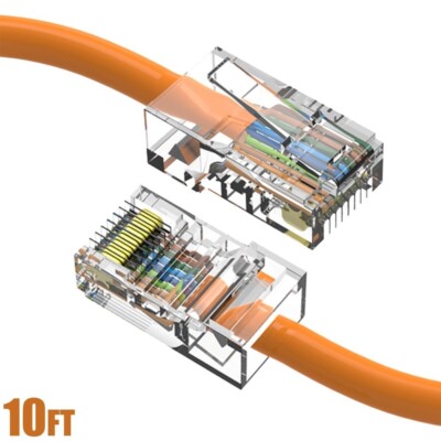 10FT Cat5e RJ45 Ethernet LAN Network UTP Non-Booted Patch Cable Copper Orange