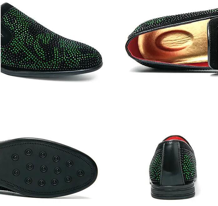 Mens Rhinestone Round Toe Loafer Slip On Dress Oxford Shiny