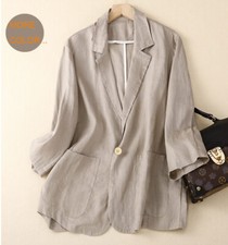 Women's Linen Thin Suits Jacket Business Casual Loose Coat Blazer Tops Outerwear