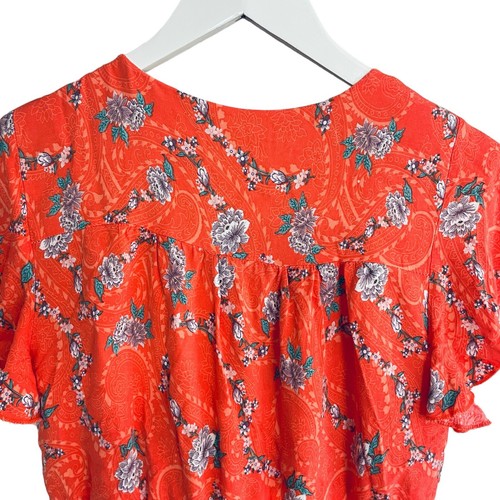 Minx & Moss Maxi Dress Womens Size 10 Orange Peach Floral Short Sleeve Boho - Picture 9 of 10