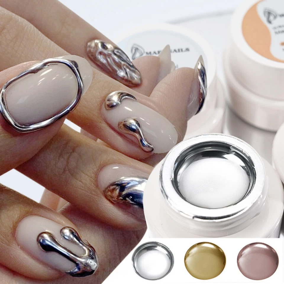 3D 金属绘画甲油胶银色镜面闪光美甲凝胶 3 色 ∂ — 第 4/4 张图片