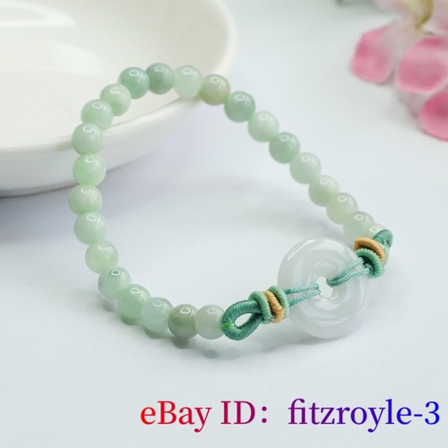 Burmese Jade Donut Bracelets Jadeite Bead Jewelry White Natural Chinese Women - Picture 2 of 9