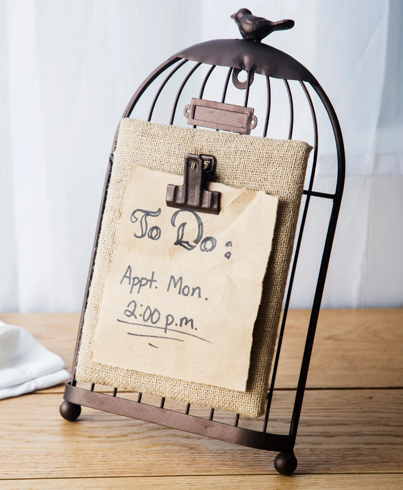 Home Essentials 11" Kitchen Bronze Bird Cage Memo Message Board Organizer - Image 2 of 2