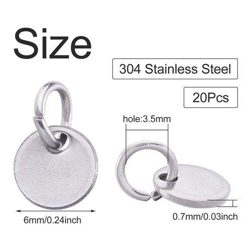 Colgantes planos redondos de metal 20 piezas 6 mm 304 de acero inoxidable estampado etiquetas en blanco - Imagen 3 de 6
