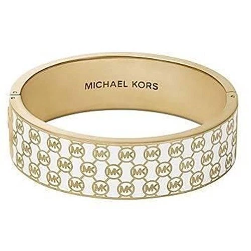 NUOVO BRACCIALE BRACCIALETTO MICHAEL KORS TONO ORO BIANCO CERNIERA MONOGRAMMA MKJ3542