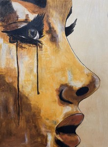 Crying Woman Artwork Chalk Pastel Drawing On Wood Canvas 60x75 Cm Original Ebay