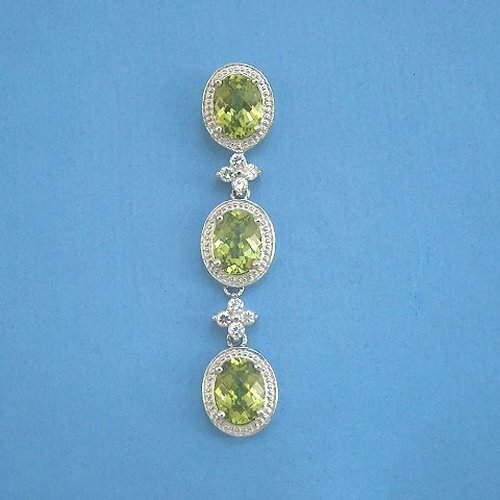 P460P Sterling Silver Peridot Color Cubic Zirconia Pendant Charm New Solid 925 - Picture 2 of 3