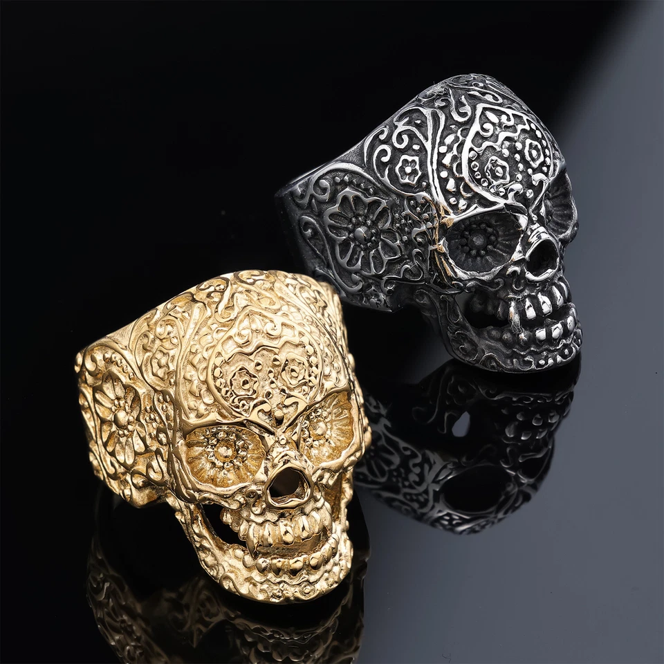 Stainless Steel Ring Carved Skull Ring Men's Promise Ring Vintage Polish - Image 2 of 2