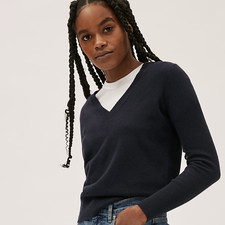 Womens Rich  Thick 100 Cashmere V-Neck Pullover Knit Sweater Black M