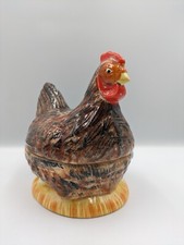 Vintage Michel Caugant French Faience Hen Figurine Pâté Terrine Dish Majolica 