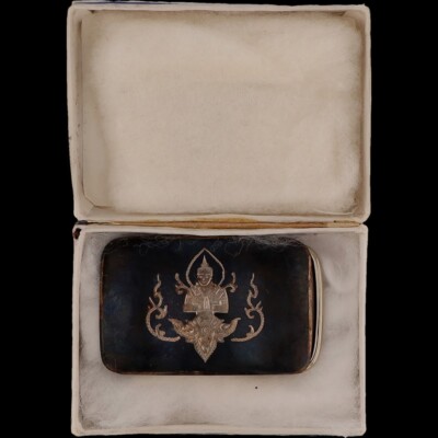 Antique Siam Sterling Silver Niello Thailand Buddha Belt Buckle 17g .925 Sterling Silver Siam Niello Thailand Thai Buddha Buddhist  main image 2