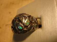 Sterling Silver Marked CPT Thailand Abalone Cluster Dome Ring sz 7