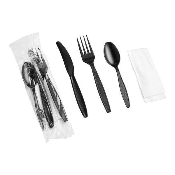 Wrapped Cutlery Black Kit Spoon, Fork, Knife And Napkins [250 Units Sets] - Image 3 of 4