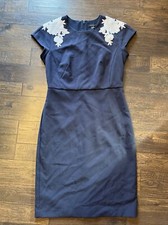 Ann Taylor Sheath Dress Floral Appliqué Cap Sleeve Navy Career Womens Size 4