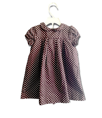 CARTER S Classic Baby Girl Dress Brown Polka Dot Puff Sleeves Lined Sz 12 Mo.