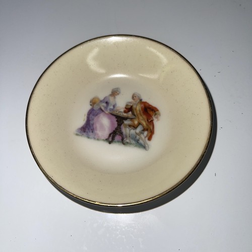 Vintage AW Small Victorian Courting Scene Porcelain Trinket Dish Gold Rimmed