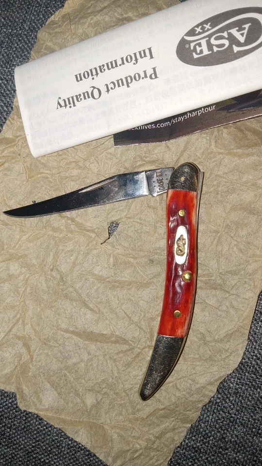 Case Knife 00792 Small Texas Toothpick 3" Pocket Worn Old Red Bone Corn Cob Jig - Image 2 of 2