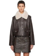 Stand Studio Womens Morgan Leather Jacket Worn Brown Size 34